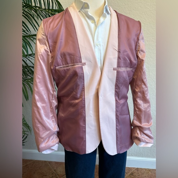 ASOS BLAZER SIZE 44 LIGHT PASTEL PINK SPORT COAT POLY BLEND CASUAL JACKET - Picture 7 of 10